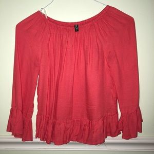 peach pink ruffle top off the shoulder size s 4
